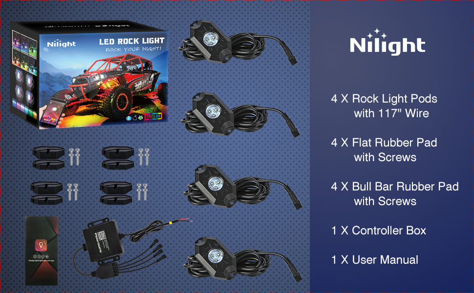 LED RGB Rock Lights Bluetooth Underglow Multicolor Neon (4 Pods)